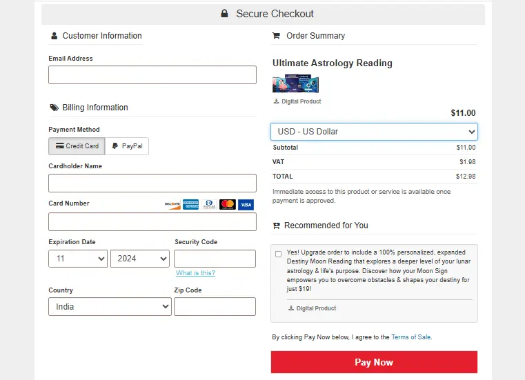 Moon Reading™ System Checkout Page